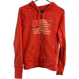 Vintage Polo Jeans Full‎ Zip Hoodie Large Embroidered US Flag Coral Ralph Lauren